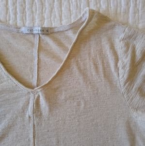 cut loose linen cotton 3/4 sleeve v-neck top XL